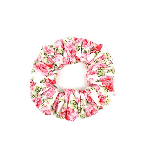 floral rose hair scrunchie on a white background
