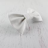 photo of white dog bow tie on a whitewash background