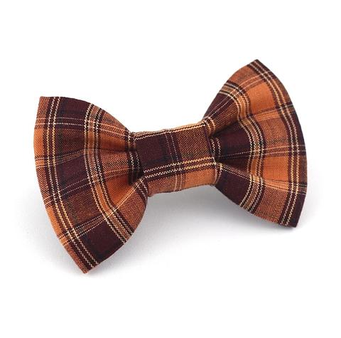 Brown plaid dog bow tie