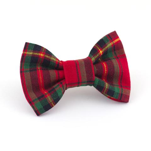 Red Plaid Dog Bow Tie front view